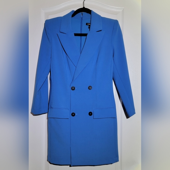 NWT Express Blue Notch Lapel Double Breasted Shoulder Pads Blazer Dress, Size S - Picture 2 of 5